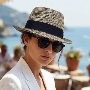 Toucan Collection Straw Boater Hat MD\LG Old Money French Girl Resort Retro Chic